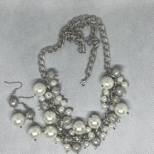 Statement Faux Pearl Necklace/ Earrings set